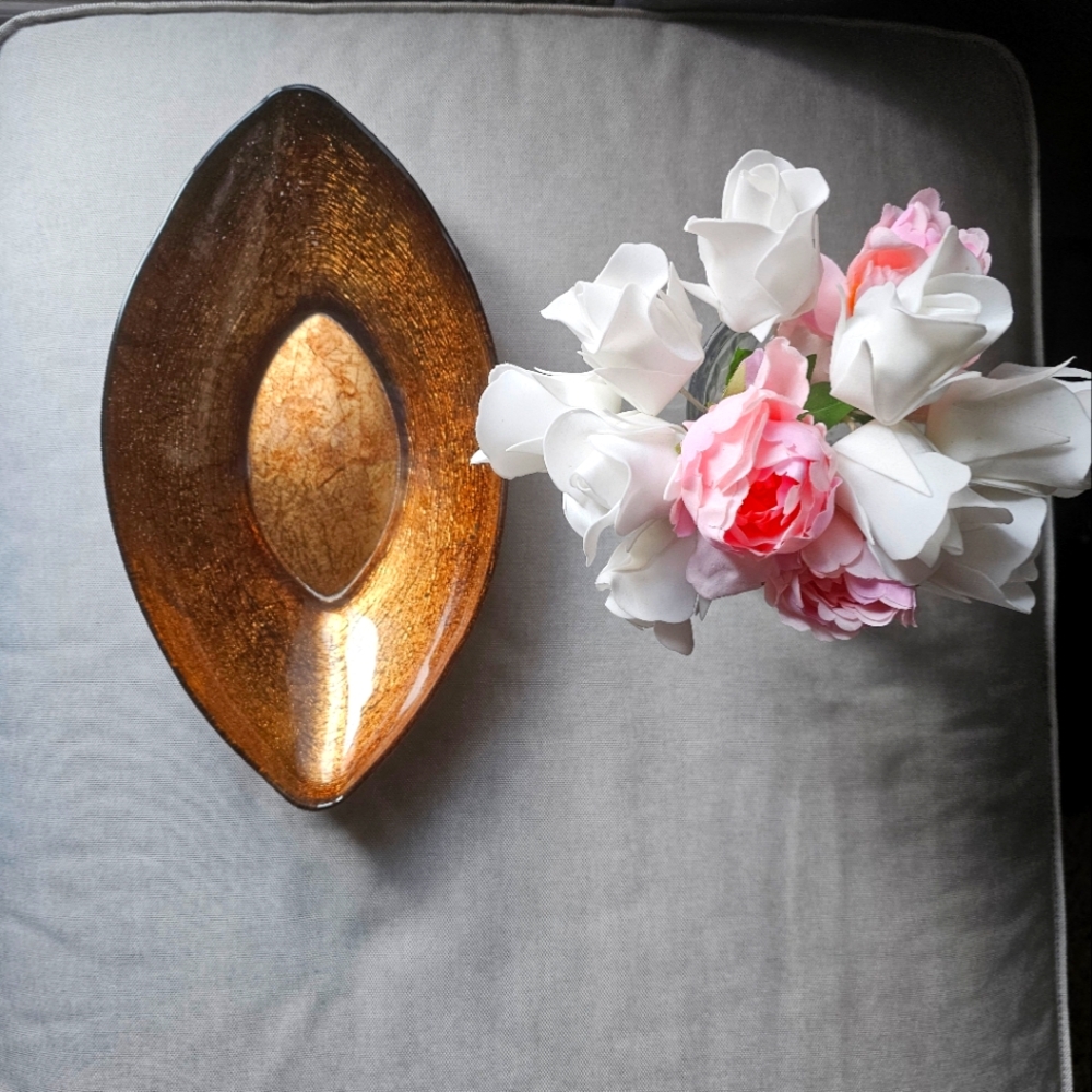Large golden serving dish or decor piece